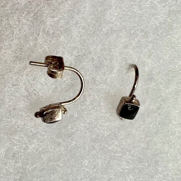Vintage sterling black onyx silver square drop dangle earring - Picture 2 of 5